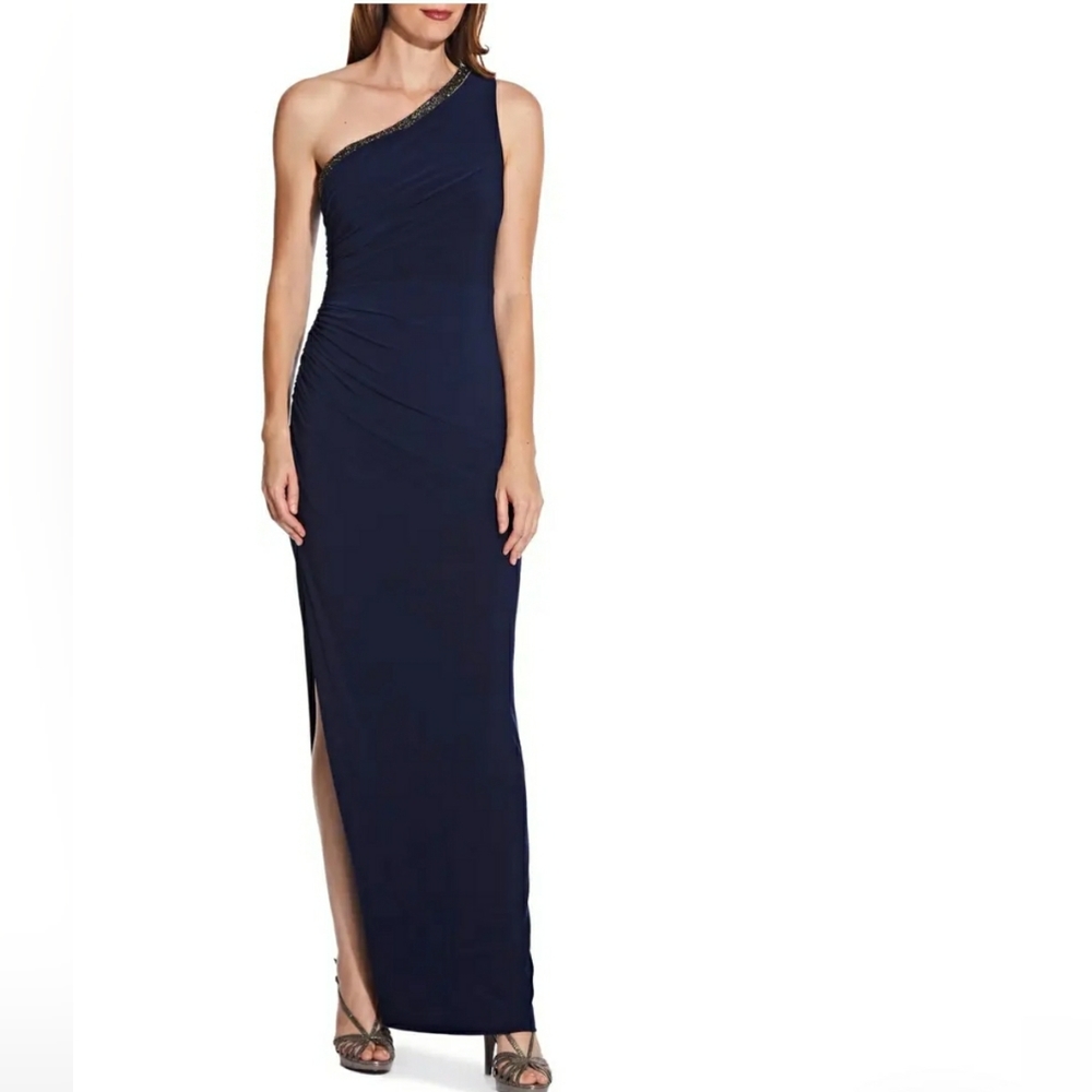 Adrianna Papell One Shoulder Jersey Gown Dress